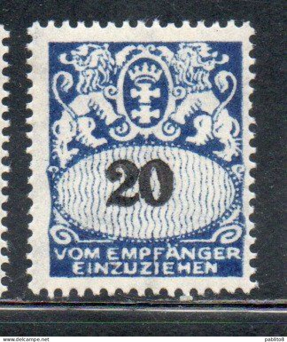 GERMANY REICH POLAND OCCUPATION ALLEMAGNE 1923 1928 DANZIG DANZICA DANTZIG POSTAGE DUE STAMPS TAXE 20pf MLH - Segnatasse