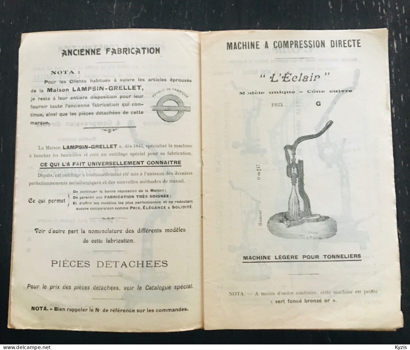 CATALOGUE DES MACHINES ET PIÈCES DÉTACHÉES DE MACHINES À BOUCHER LES BOUTEILLES - 1926 - Supplies And Equipment