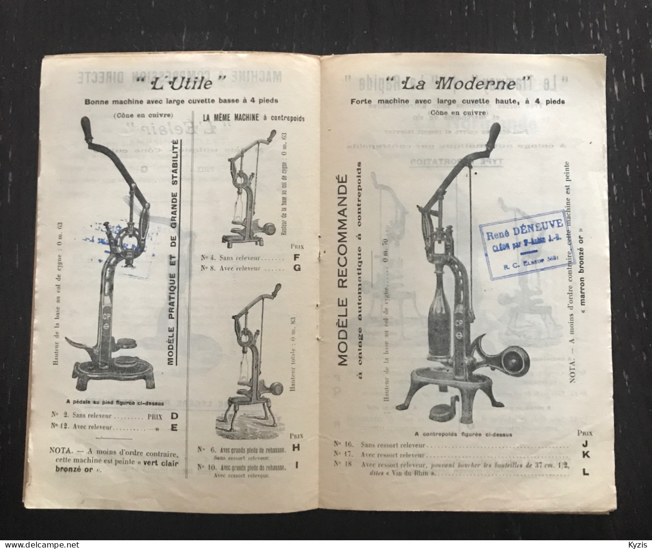 CATALOGUE DES MACHINES ET PIÈCES DÉTACHÉES DE MACHINES À BOUCHER LES BOUTEILLES - 1926 - Materiale E Accessori