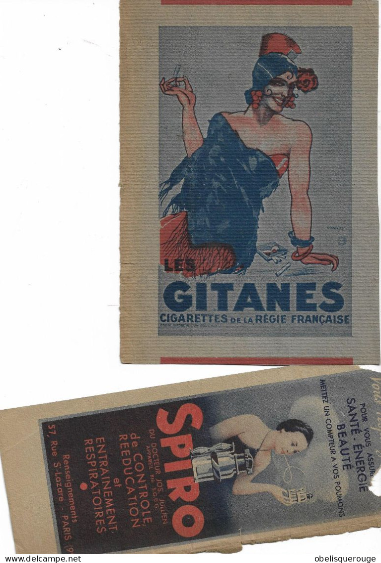 PAPIER LEGER CIGARETTES GITANES  ET SPITO CONTROLE DE RESPIRATION  ISSU DE COUVRE LIVRE - C