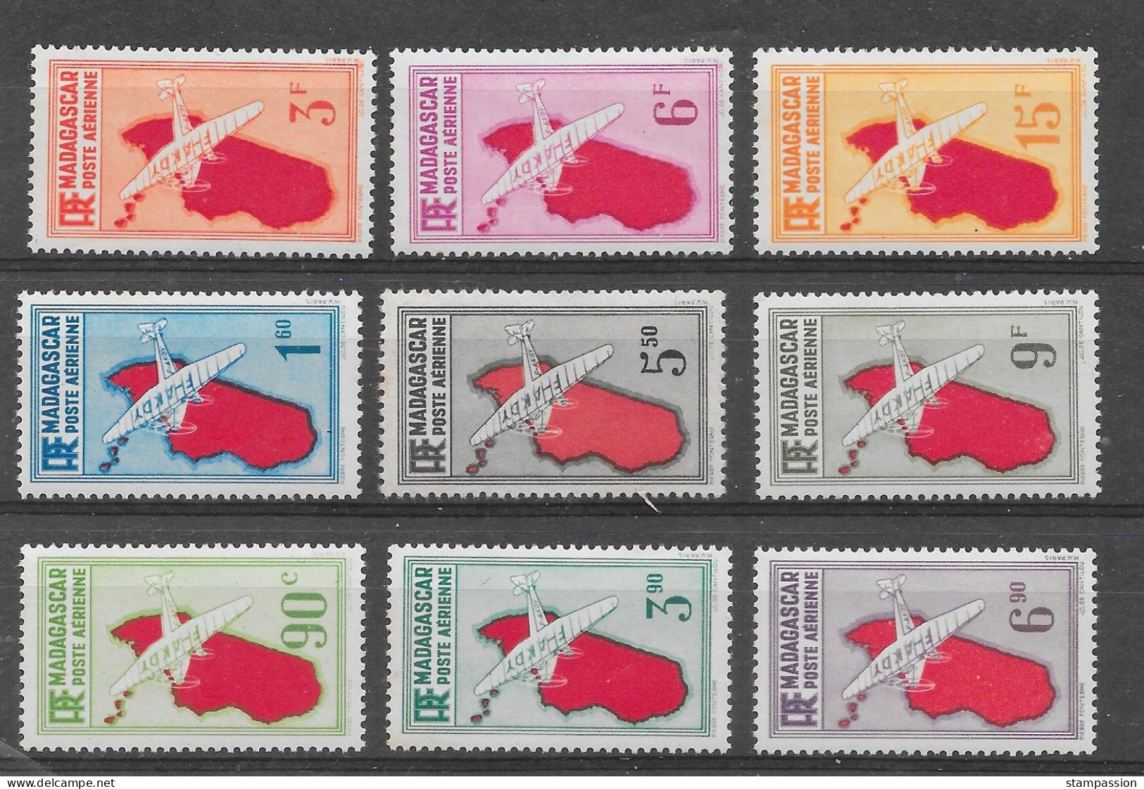 MADAGASCAR 1941 - Série Complète YT PA16 à PA 24 - NEUF ** - Ile, Carte, Avion,  Island, Map,  Plane - Unused Stamps