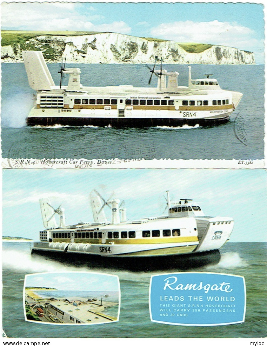 2x Hovercraft  Car Ferry SRN4. Ramsgate + Dover To Calais. Lot De 2 Cartes. - Luftkissenfahrzeuge