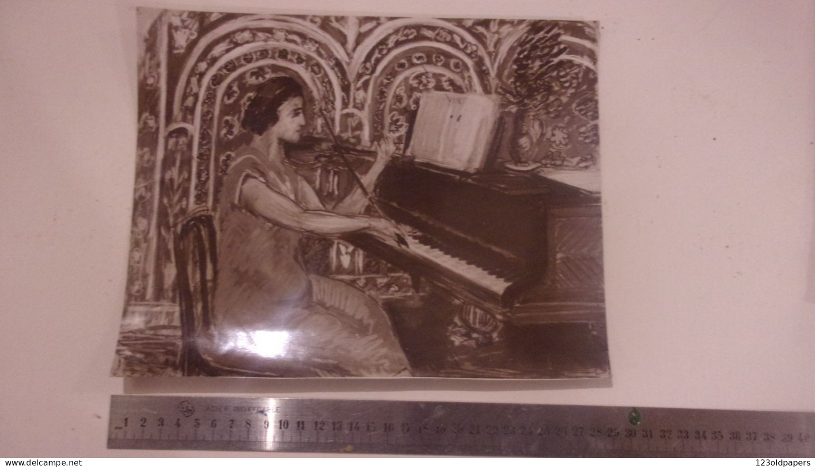 RARE PHOTO D UN TABLEAU DE HENRI MATISSE CACHET EXPORTATION 1934 TAMPON FEMME JOUANT DU VIOLON - Sonstige & Ohne Zuordnung