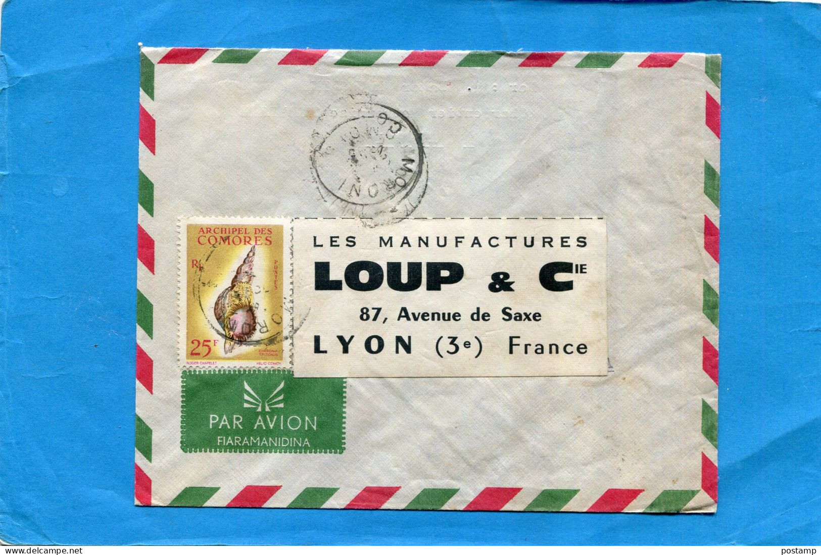 COMORES- Lettre-  Pour Françe-cad  Moroni  Imbre N°24  Coquillage Coite 16 Eu - Lettres & Documents