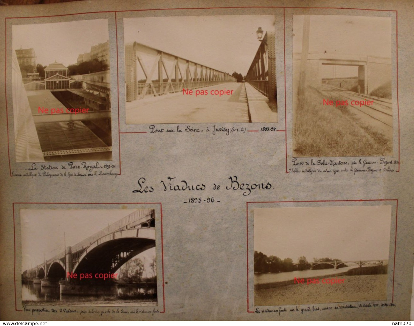 9 Photo 1890's Travaux Pont Viaduc Station Port Royal Maisons Laffitte Juvisy Bezons Folie Nanterre Tirage Print Vintage - Orte