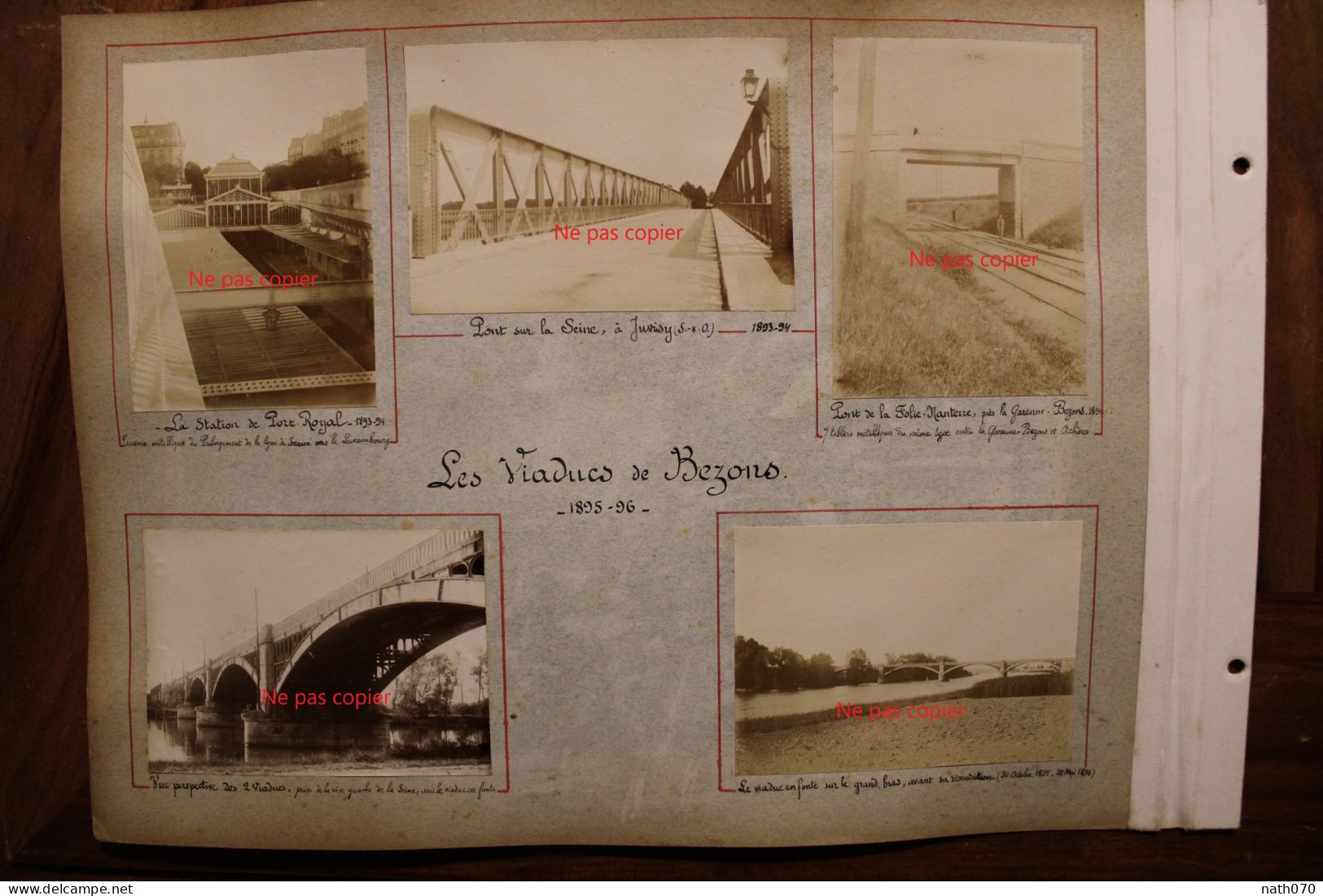 9 Photo 1890's Travaux Pont Viaduc Station Port Royal Maisons Laffitte Juvisy Bezons Folie Nanterre Tirage Print Vintage - Orte