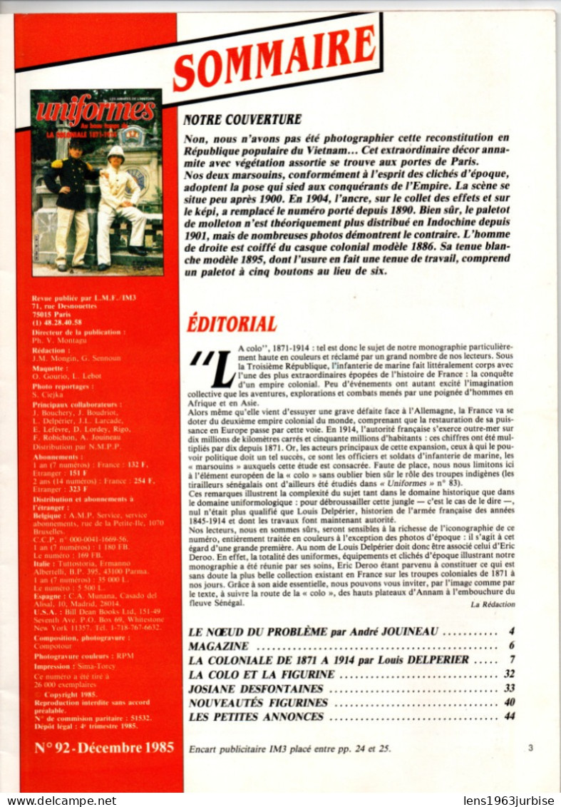 Gazette Des Uniformes N° 92 , ( 1985 )La Coloniale 1871 - 1914  , Militaria , Militaire - Waffen