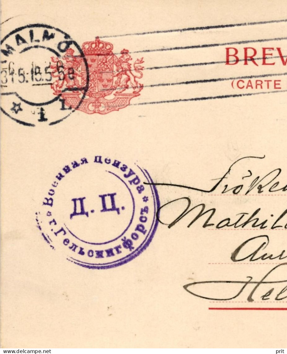 Helsinki Helsingfors WW1 Finland Russian Government Military Censor Cancel 1915 On Swedish Postal Stationery Card - Militair