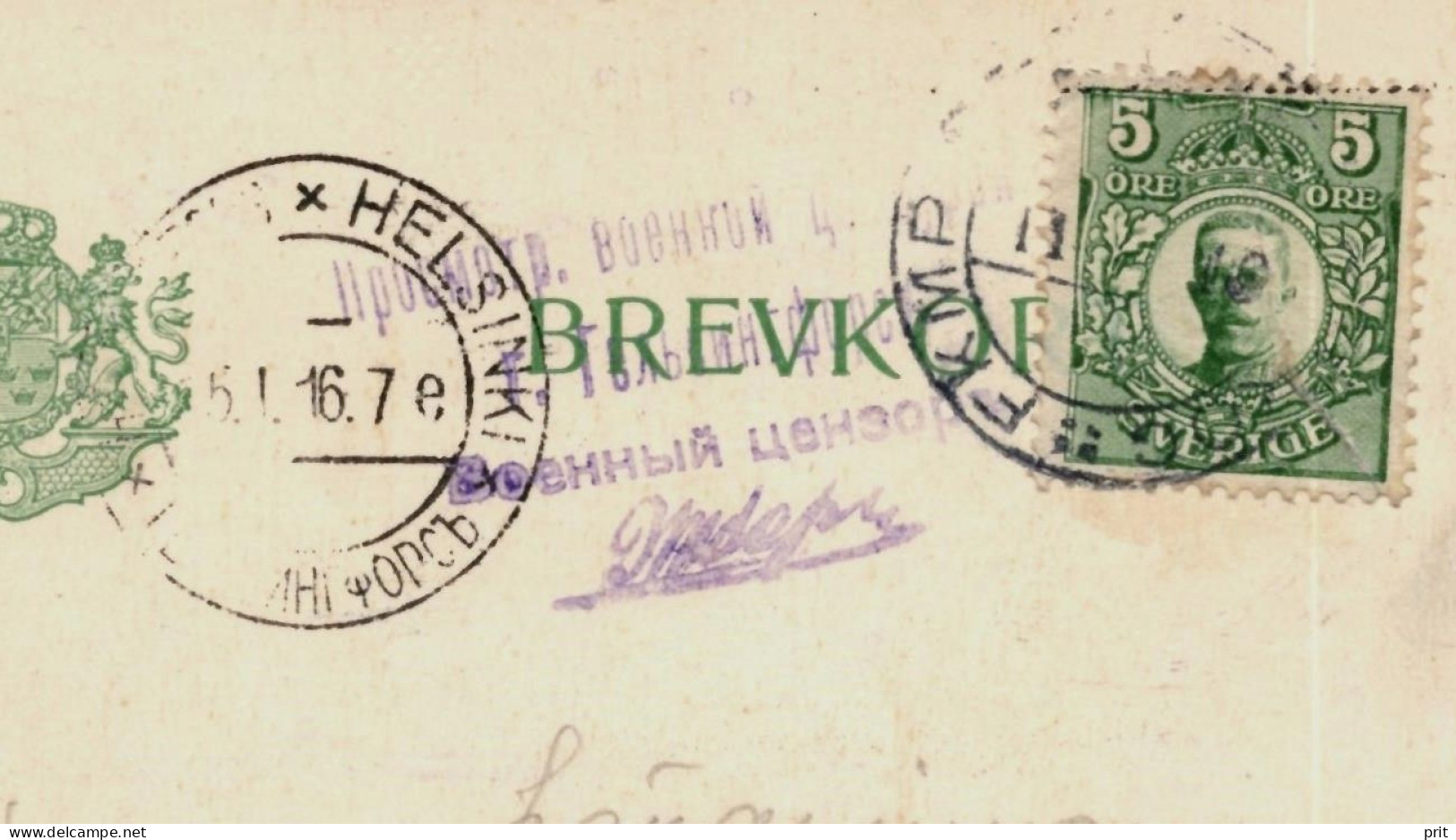 Helsinki Helsingfors WW1 Rare Finland Russian Government Military Censor Cancel 1917 On Swedish Postal Stationery Card - Militair