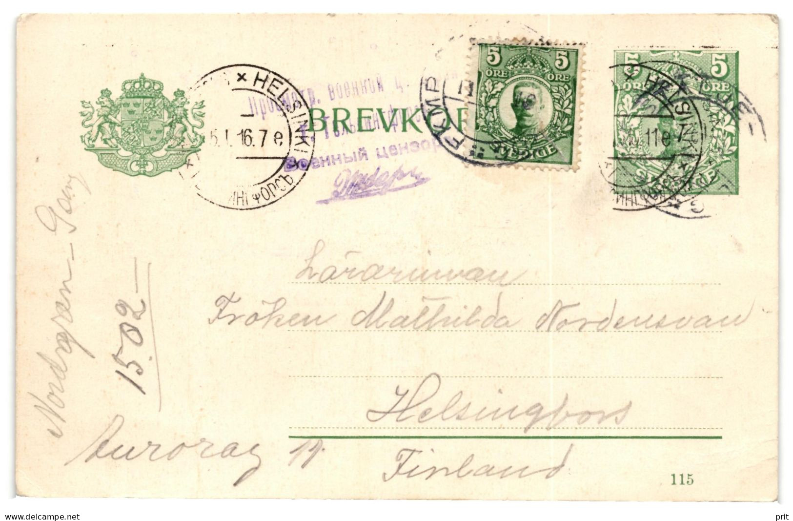 Helsinki Helsingfors WW1 Rare Finland Russian Government Military Censor Cancel 1917 On Swedish Postal Stationery Card - Militaires