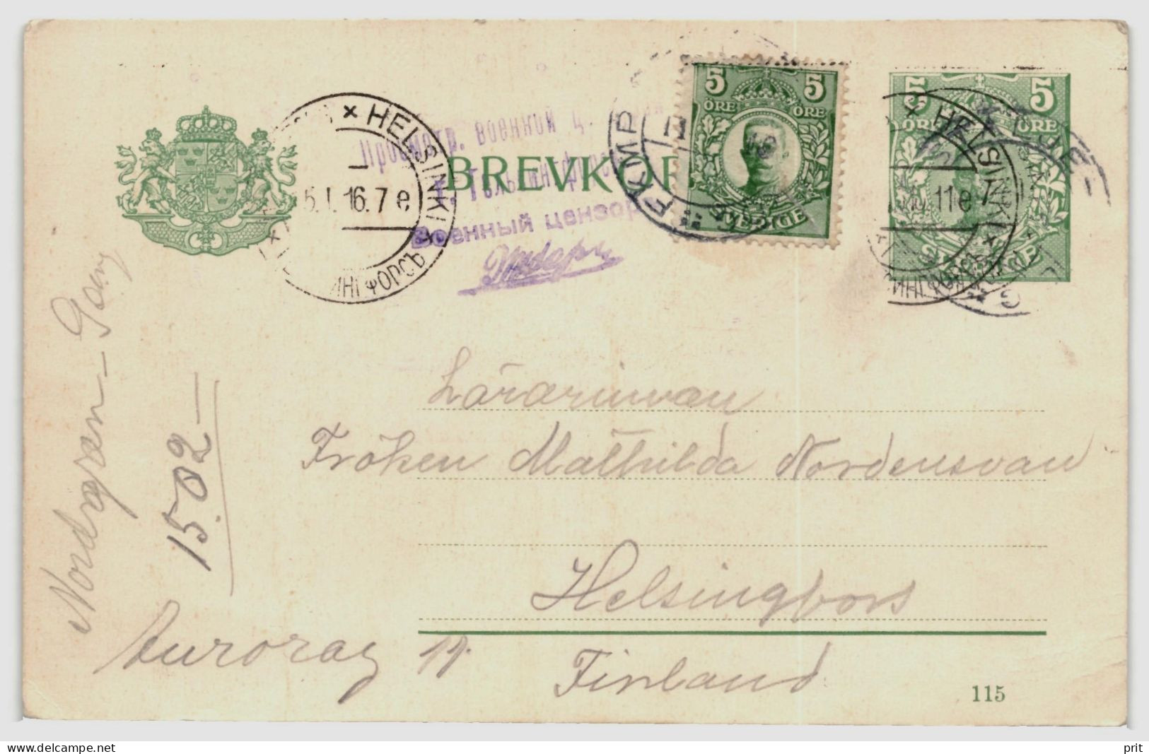 Helsinki Helsingfors WW1 Rare Finland Russian Government Military Censor Cancel 1917 On Swedish Postal Stationery Card - Militares