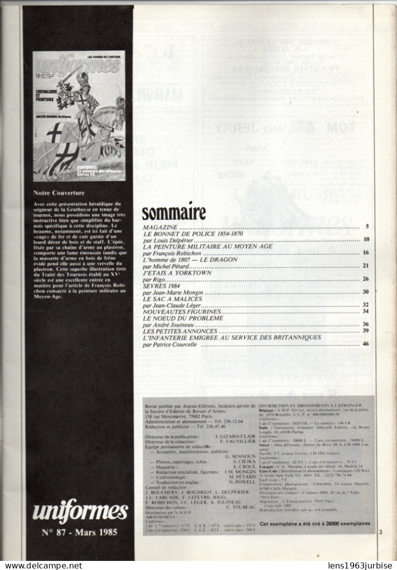 Gazette Des Uniformes N° 87 , ( 1985  )  , Militaria , Militaire - Armas