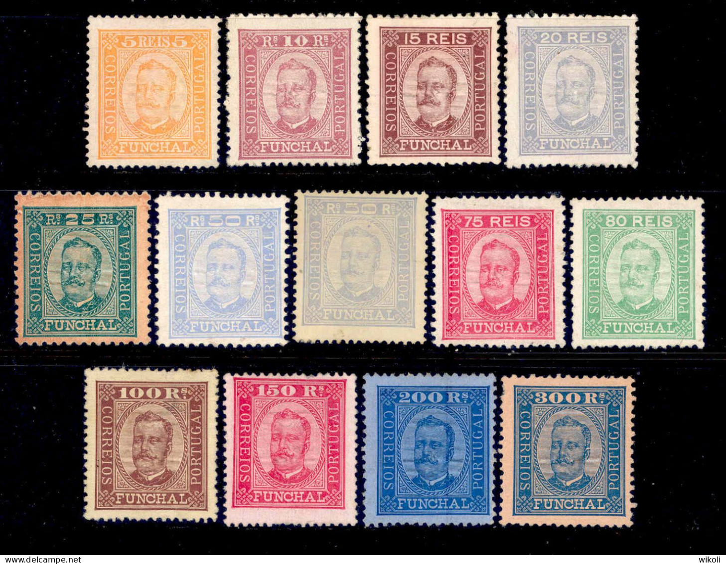 ! ! Funchal - 1892 King Carlos (Complete Set) - Af. 01 To 12 - No Gum - Funchal