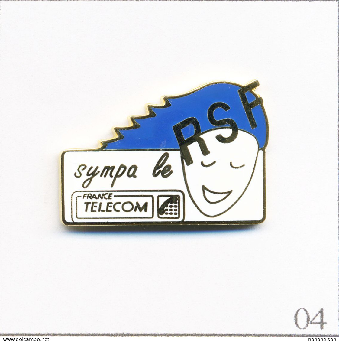 Pin's Télécom - France Telecom / Sympa Le RSF (Réseau Sans Fil). Estampillé A+O. Zamac Fin. T690-04 - France Telecom