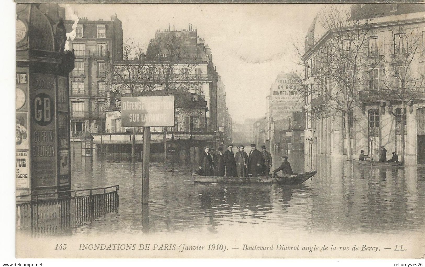 CPA, Th Inond ,N°145, Inondations De Paris , Janvier 1910 , Boulevard Diderot Angle De La Rue De Bercy ,Ed. LL. 1910 - Inondations