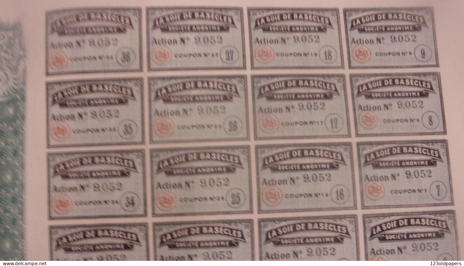 1911 BELGIQUE BASECLES LA SOIE DE BASECLES SA ACTION DE CENT FRANCS AU PORTEUR  1911 COUPON - Andere & Zonder Classificatie