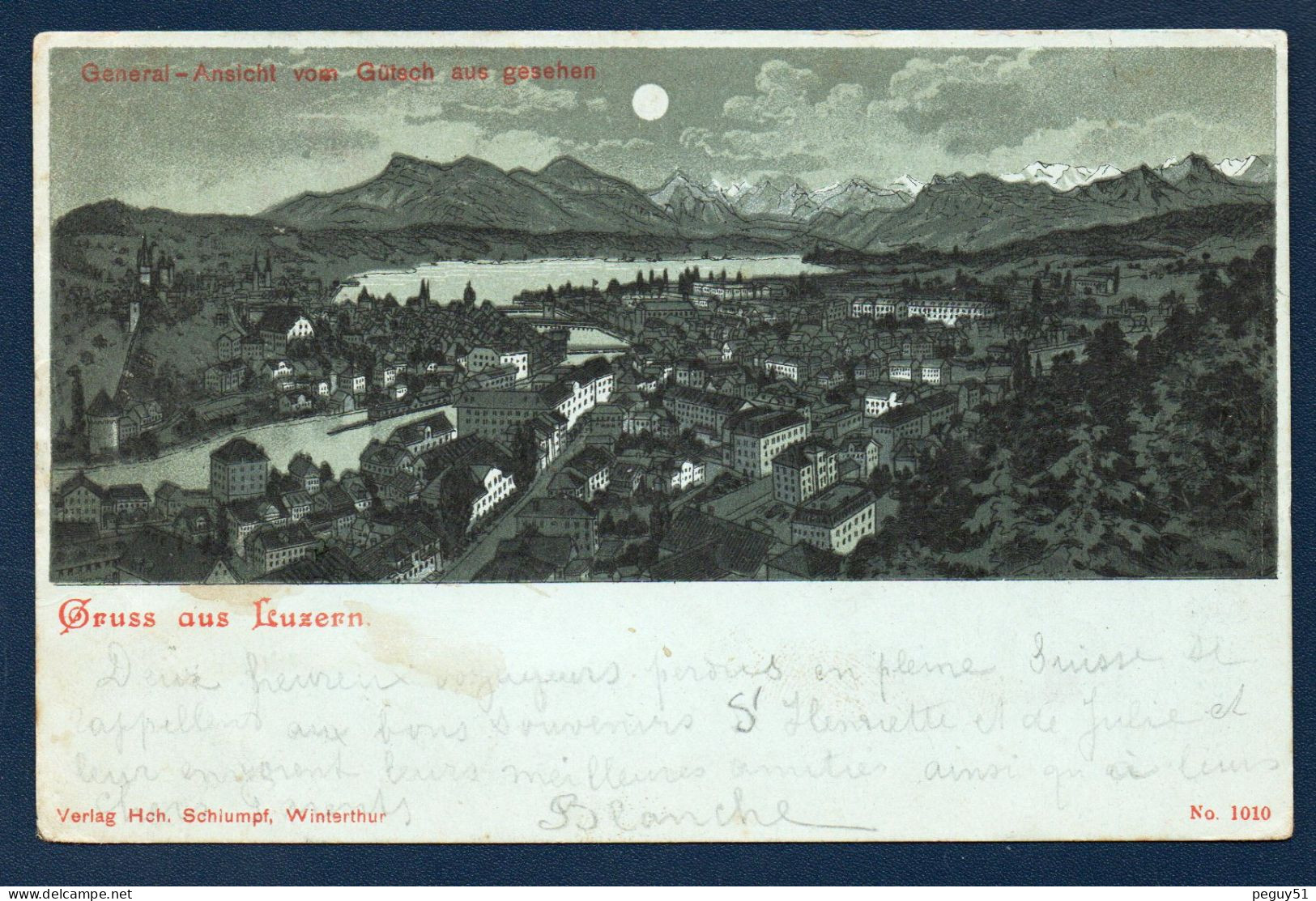 Lucerne. Gruss Aus Luzern. Vue Générale Nocturne Prise Du Château De Gütsch. 1898 - Lucerne