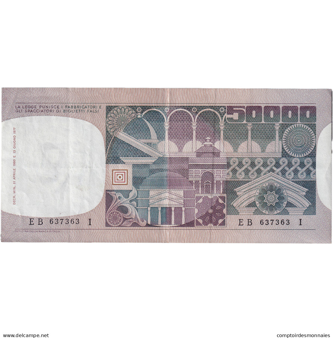 Billet, Italie, 50,000 Lire, 1980, 1980-04-11, KM:107c, TTB - 50.000 Lire