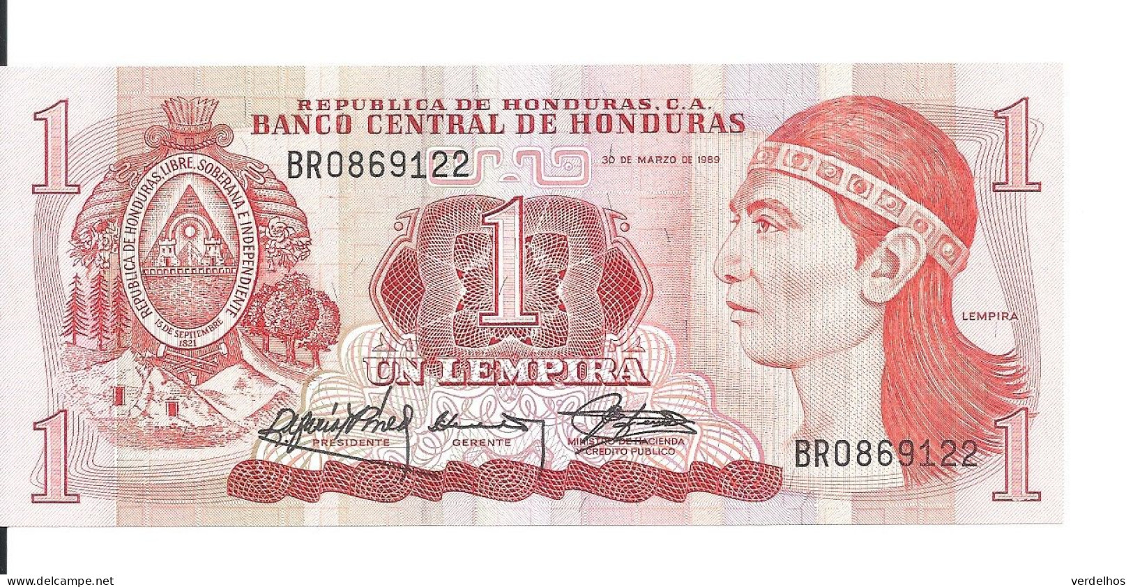 HONDURAS 1 LEMPIRA 1989 UNC P 68 C - Honduras