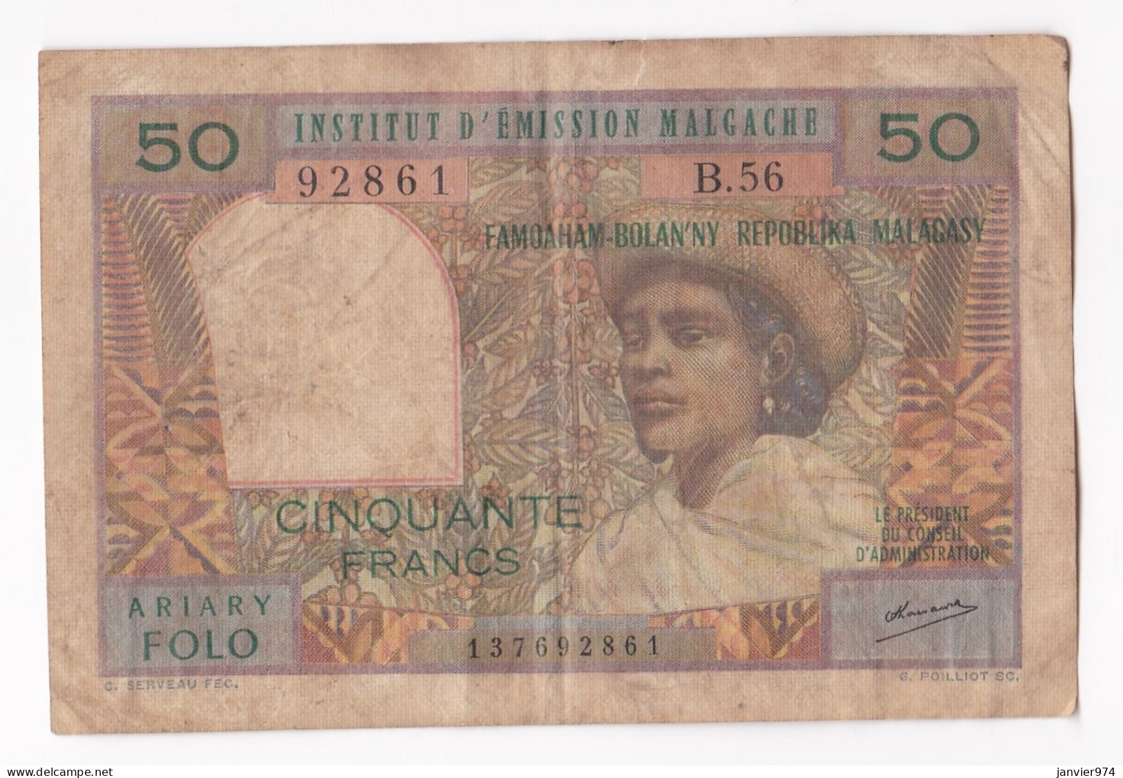 Institut D’Emission Malgache 50 Francs ND ( 1970 - 1973) Alphabet B.56 -n° 92861 - Madagascar