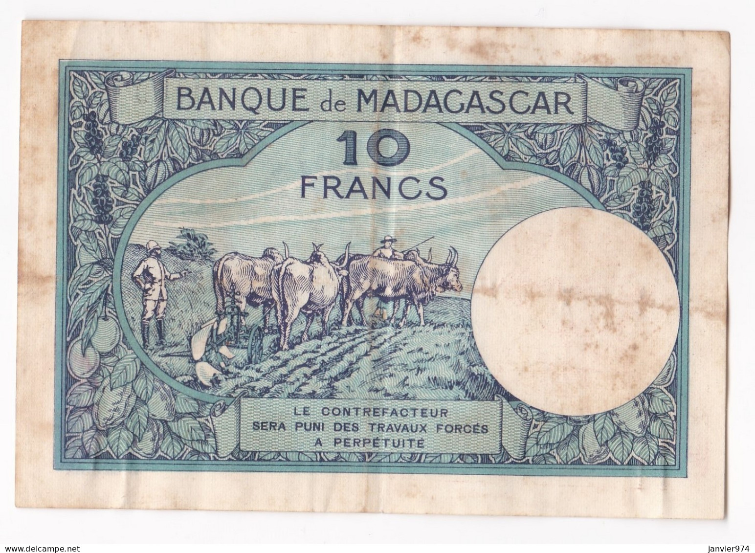 Banque De Madagascar, 10 Francs ND  1937 - 1947 , Alphabet A.1339 , Numéro 0,199 - Madagaskar