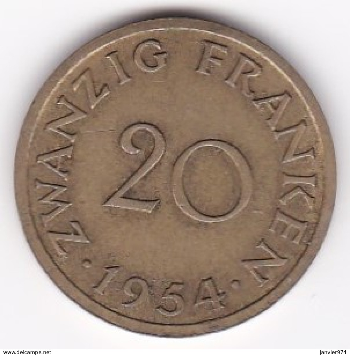 Sarre, Protectorat Français , 20 Franken 1954, Bronze-aluminium, KM# 2 - 20 Franchi