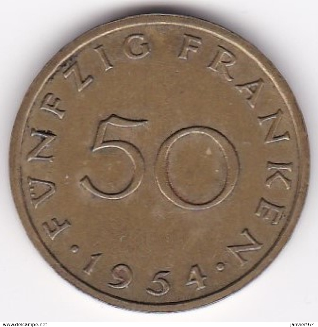 Sarre, Protectorat Français , 50 Franken 1954, Bronze-aluminium, KM# 3 - 50 Franchi