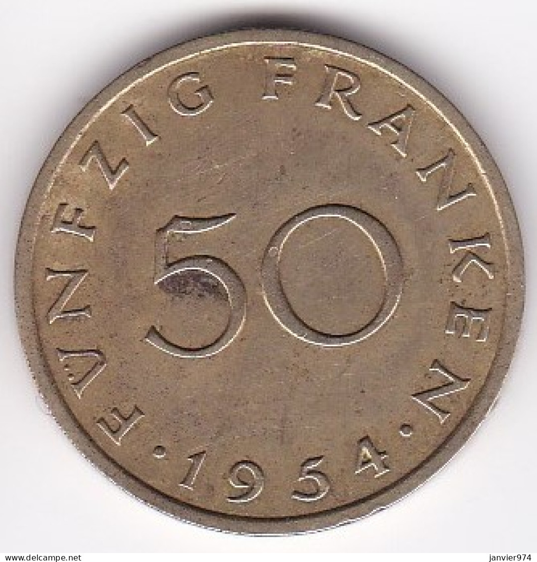 Sarre, Protectorat Français , 50 Franken 1954, Bronze-aluminium, KM# 3 - 50 Francos