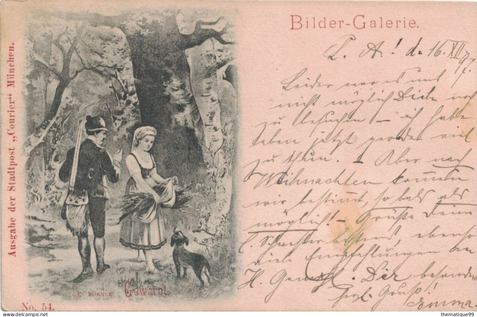 Entier De La Poste Locale Allemande De Munich (1897) Thème Garde Forestier, Chien, Fusil, Foret, Peinture "Gewarnt" - Dogs