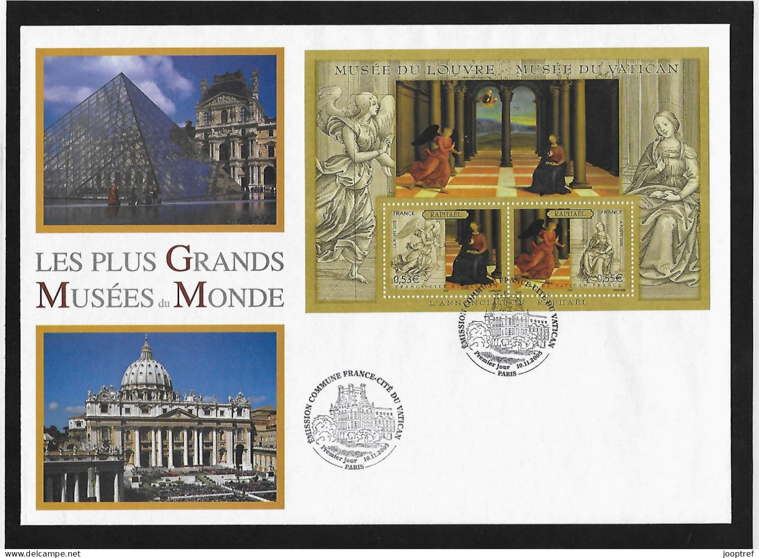 2005 Joint/Commune/Congiunta France And Vatican, FDC FRANCE WITH SOUVENIR SHEET: Great Museums - Gezamelijke Uitgaven