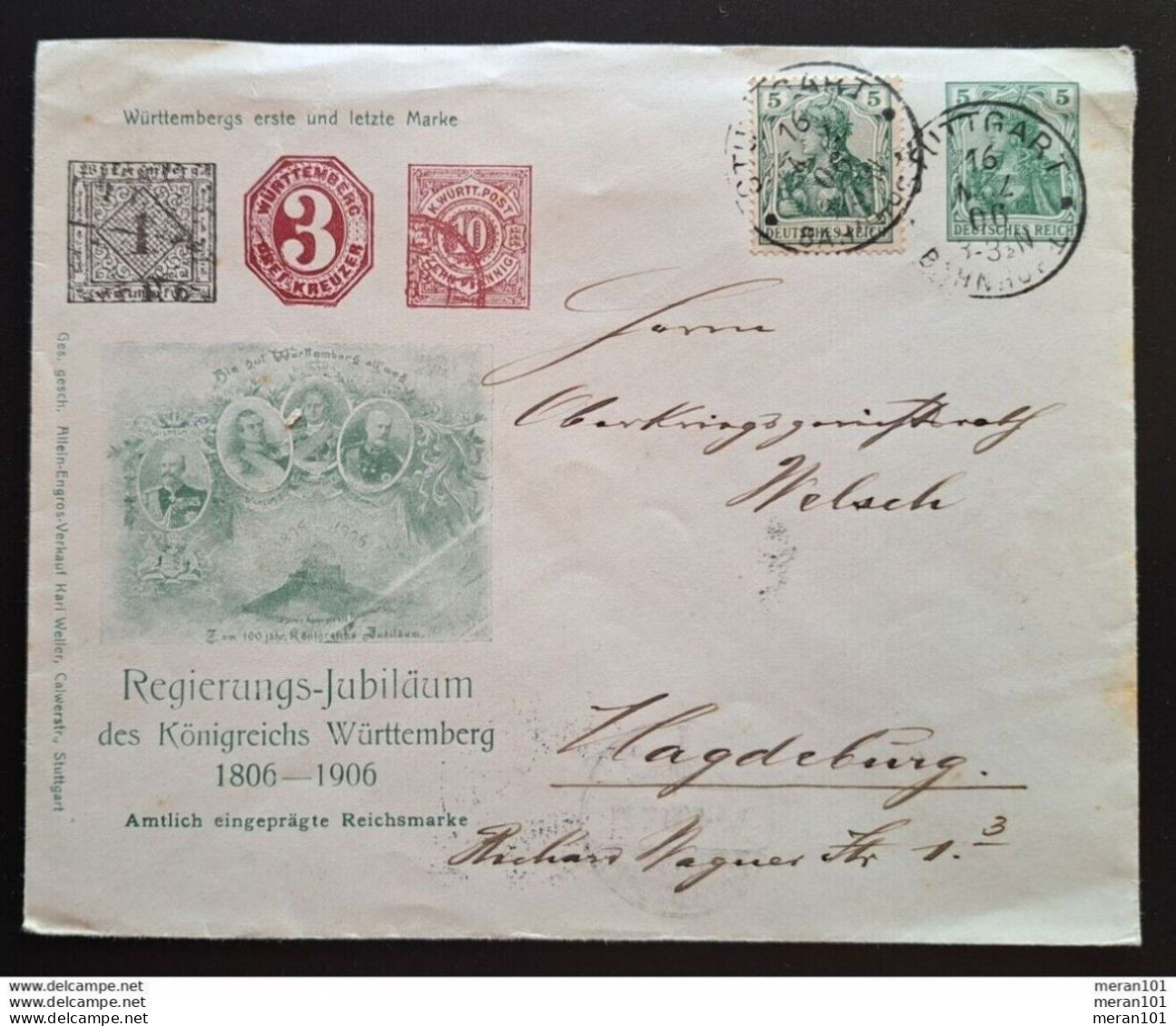 Deutsches Reich 1906, Private Ganzsache Regierungs-Jubiläum Württemberg STUTTGART - Enveloppes