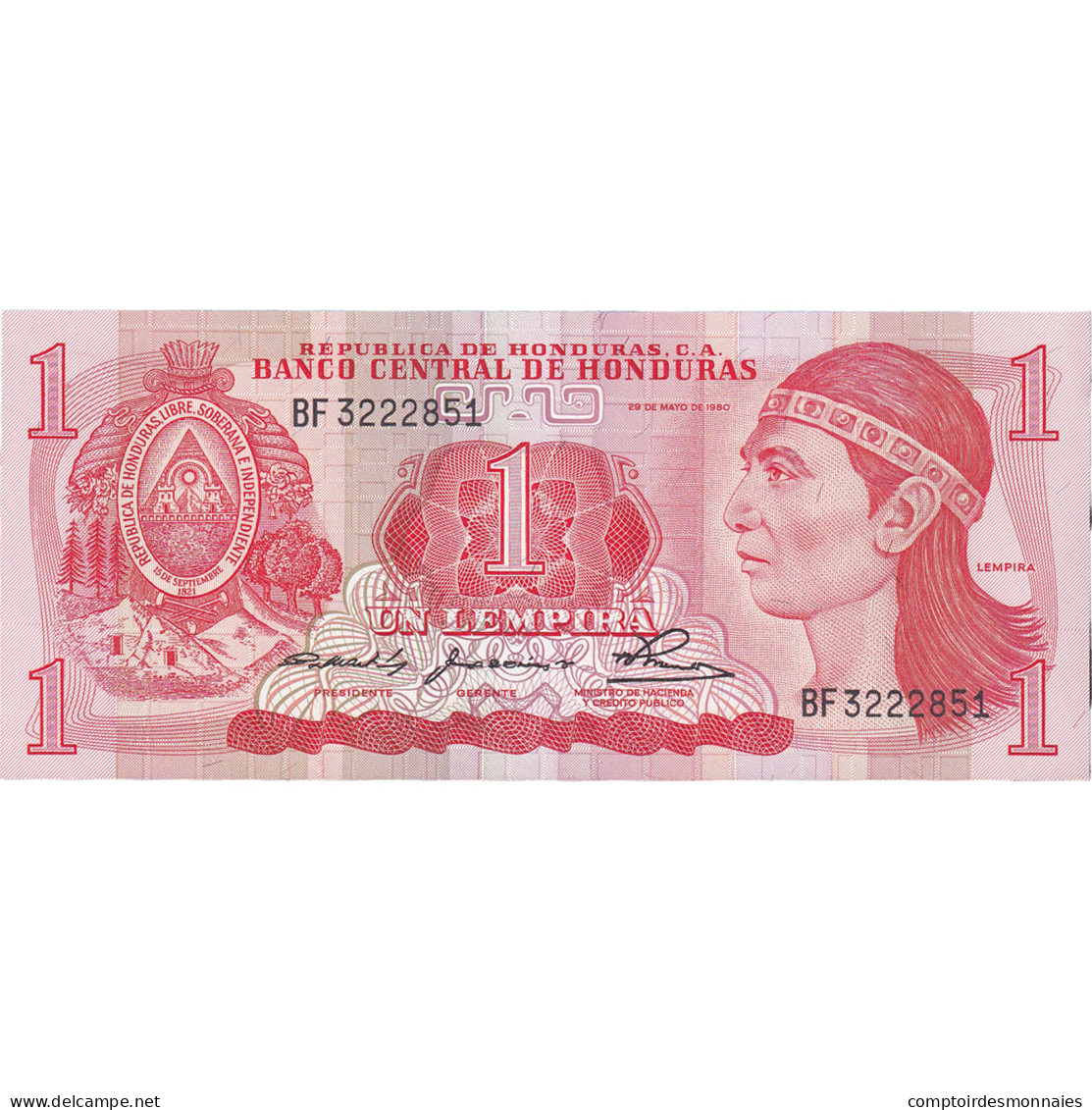 Billet, Honduras, 1 Lempira, 1980, 1980-05-29, NEUF - Honduras