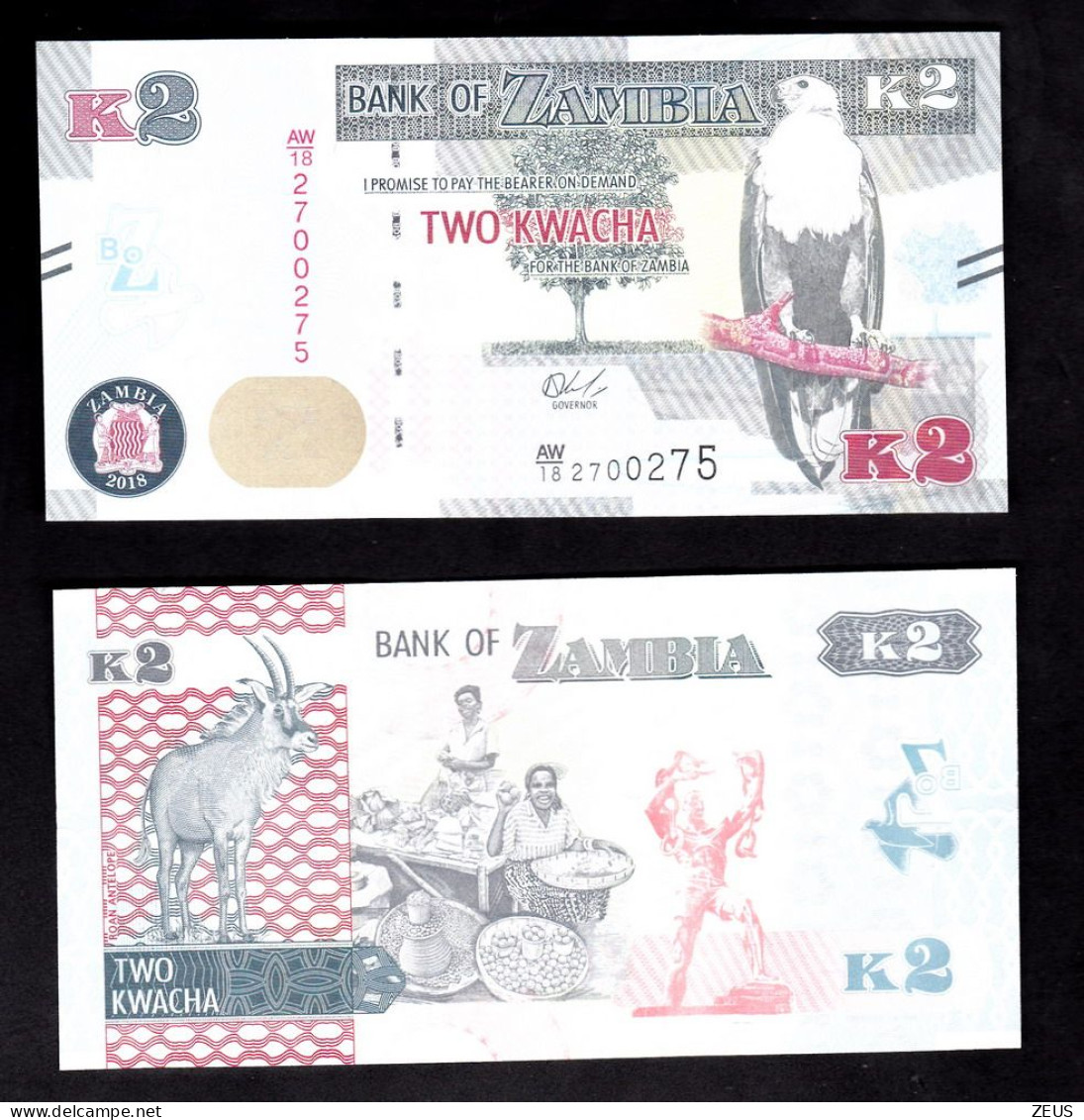 ZAMBIA 2 KWACHA 2018  PIK 56B FDS - Zambie