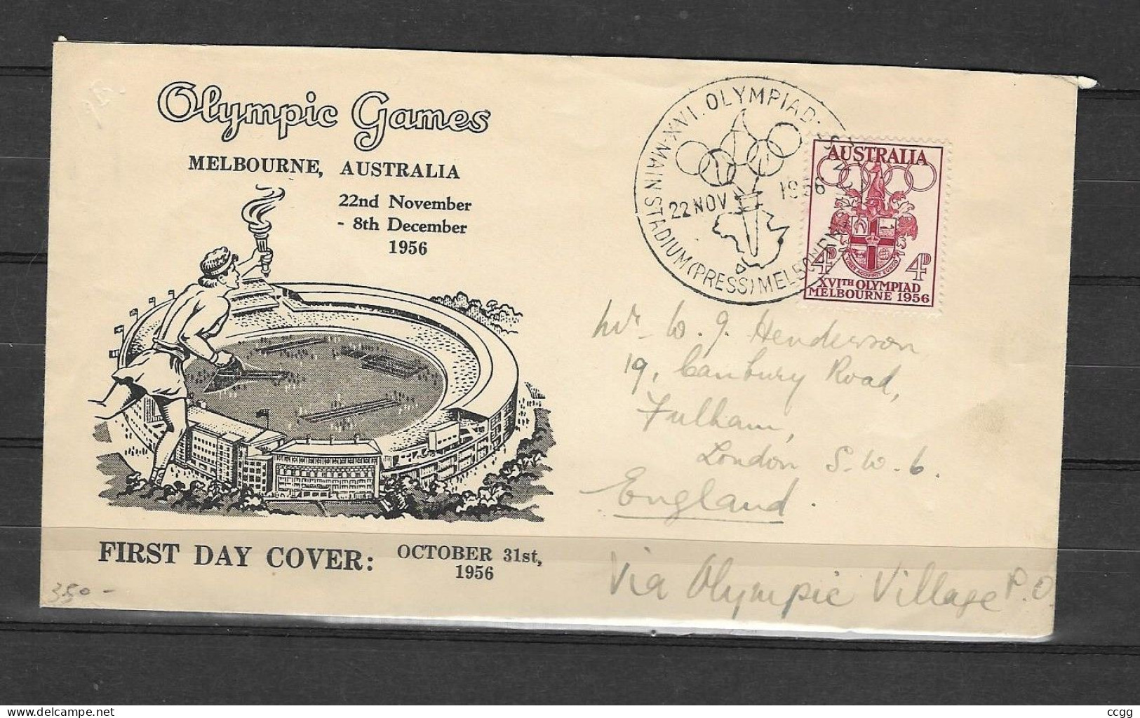 Olympische Spelen 1956 , Austalie - F.D.C. - Estate 1956: Melbourne