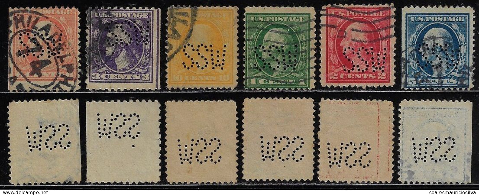 USA United States 1902/1938 3 Stamp With Perfin SSW By S.S. White Dental Manufacturing Company Lochung Perfore - Perforados