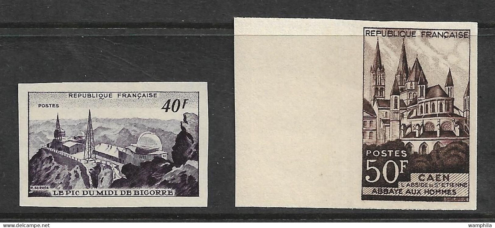 France  N°916/917**.non Dentelé, Abbaye De Caen Et Pic Du Midi De Bigorre. RARE. - 1951-1960