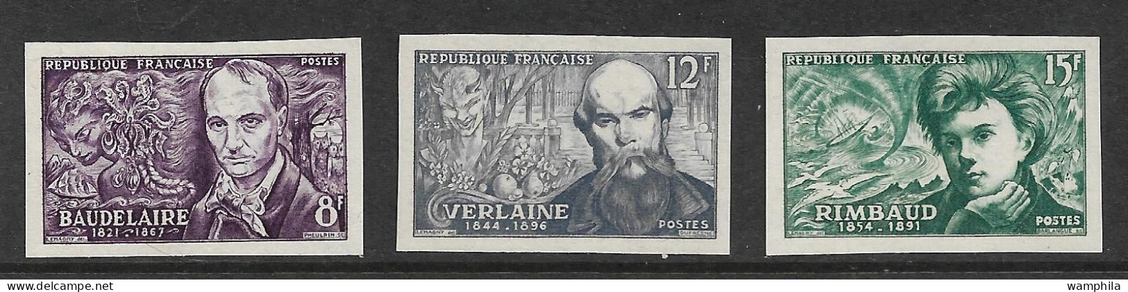 France  N°908/910**.non Dentelé, Poètes Verlaine, Baudelaire, Rimbaud. RARE. - 1951-1960