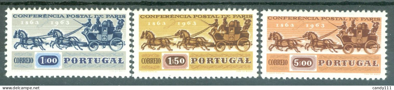 1963 Centenary Of The 1st Postal Union Congress,Paris,Mail Coach,Portugal,938MNH - Kutschen