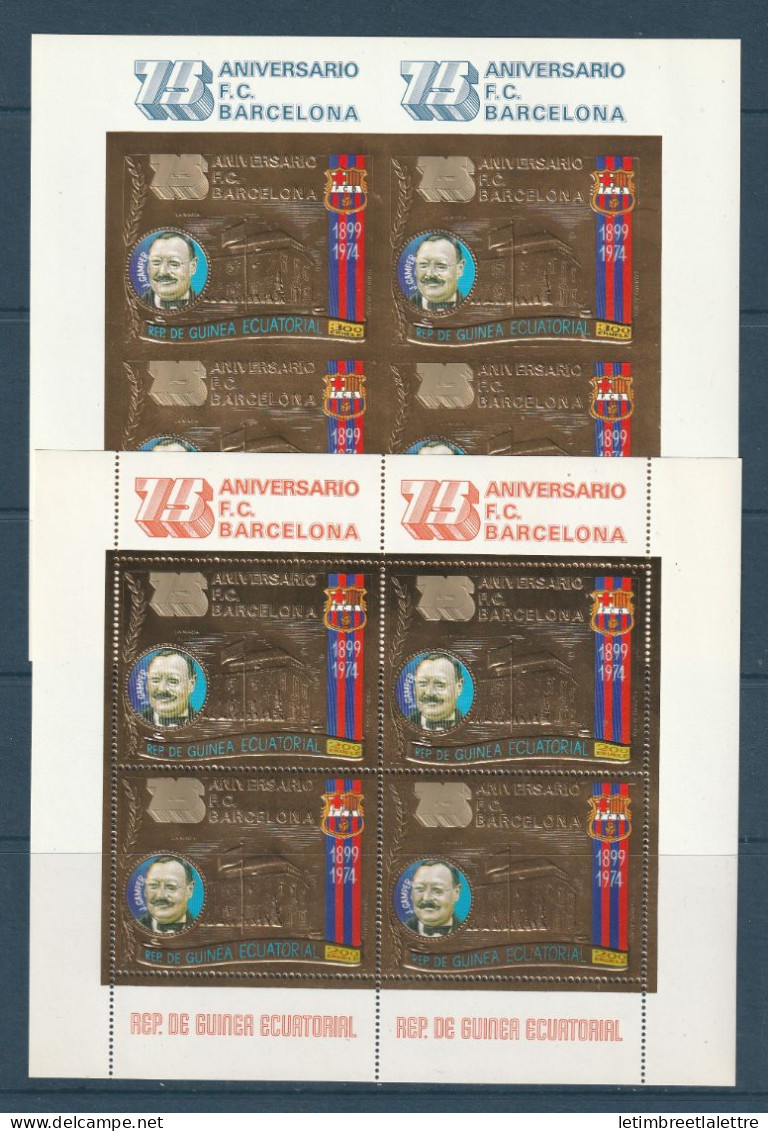 Guinée équatoriale - FDC - Timbre En Or - Anniversaire Du FC Barcelone - Bloc Dentelé Et Non Dentelé ** - 1975 - Equatorial Guinea