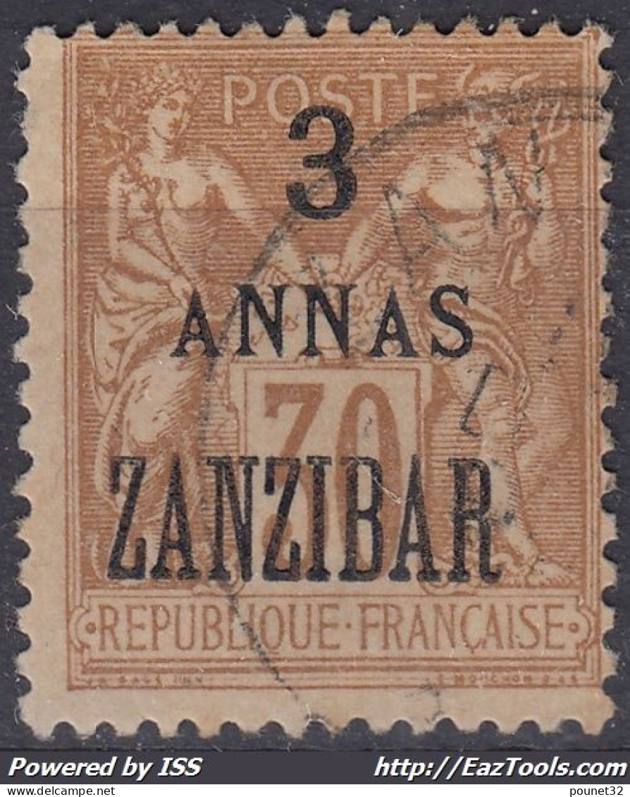 TIMBRE ZANZIBAR SAGE SURCHARGE 3 ANNAS N° 25 OBLITERATION TRES LEGERE - Gebraucht