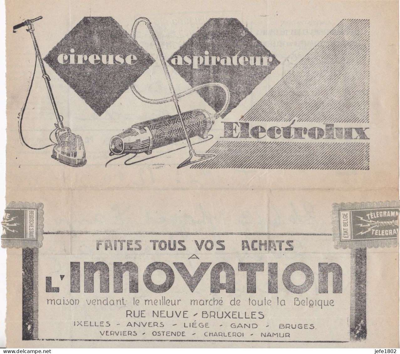 Télégramme - Telegram Met ADVERTENTIE - Electrolux - Cireuse Aspirateur - Télégrammes