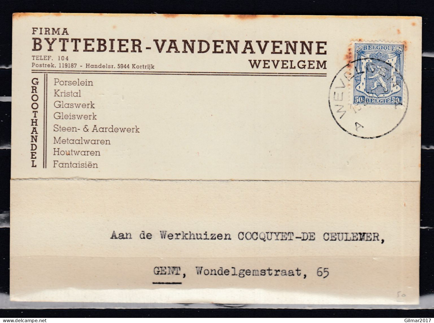 Kaart Van Wevelgem A Naar Gent - 1929-1937 Heraldieke Leeuw