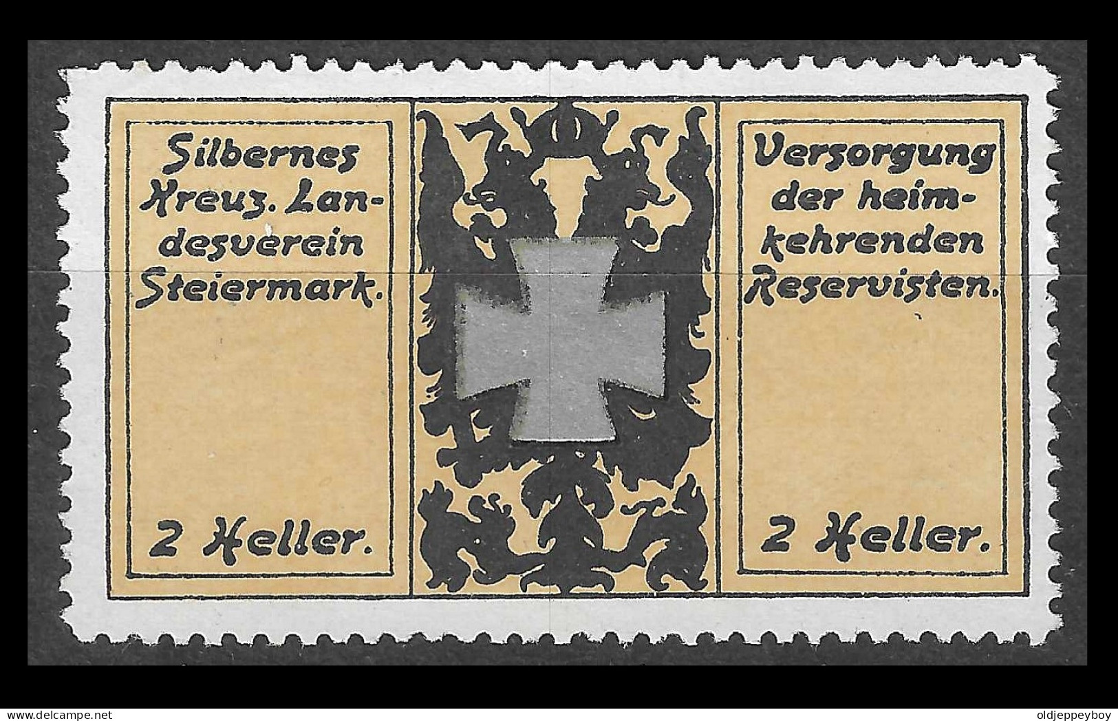 WW1 GERMANY AUSTRIA Vignette CINDERELLA 2 HELLER K.u.K Österreich Silbernes Kreuz Landesverein Steiermark Spendemarke - Militaria