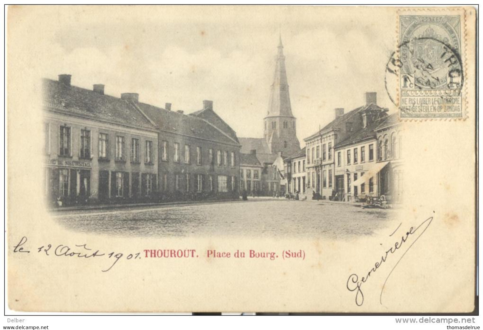 Op991: THOUROUT Place Du Bourg (Sud)  Timbre Au Dos 1901eur Albert Sugg - Torhout