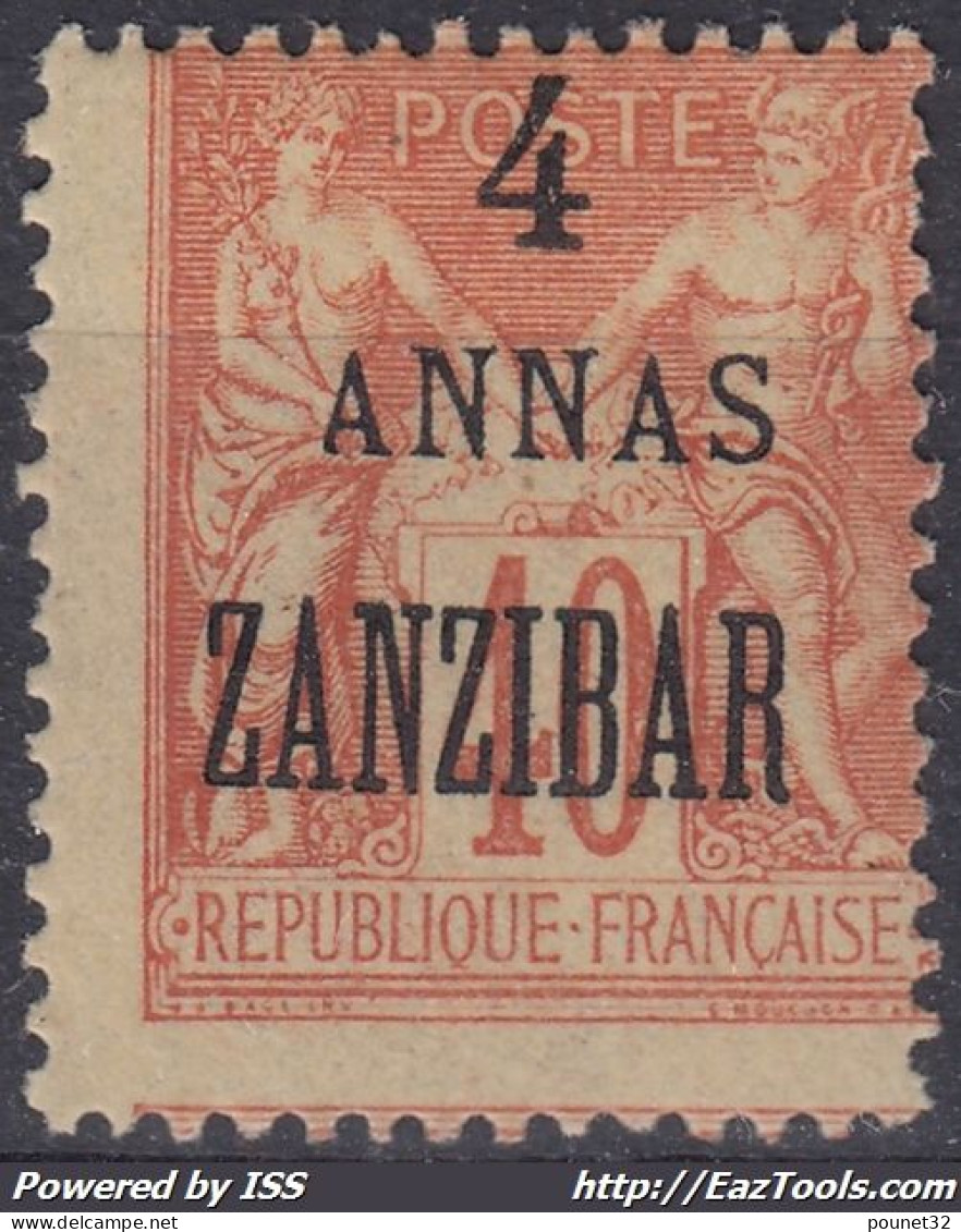 TIMBRE ZANZIBAR SAGE SURCHARGE N° 26 PIQUAGE A CHEVAL NEUF * GOMME AVEC CHARNIERE - Ongebruikt