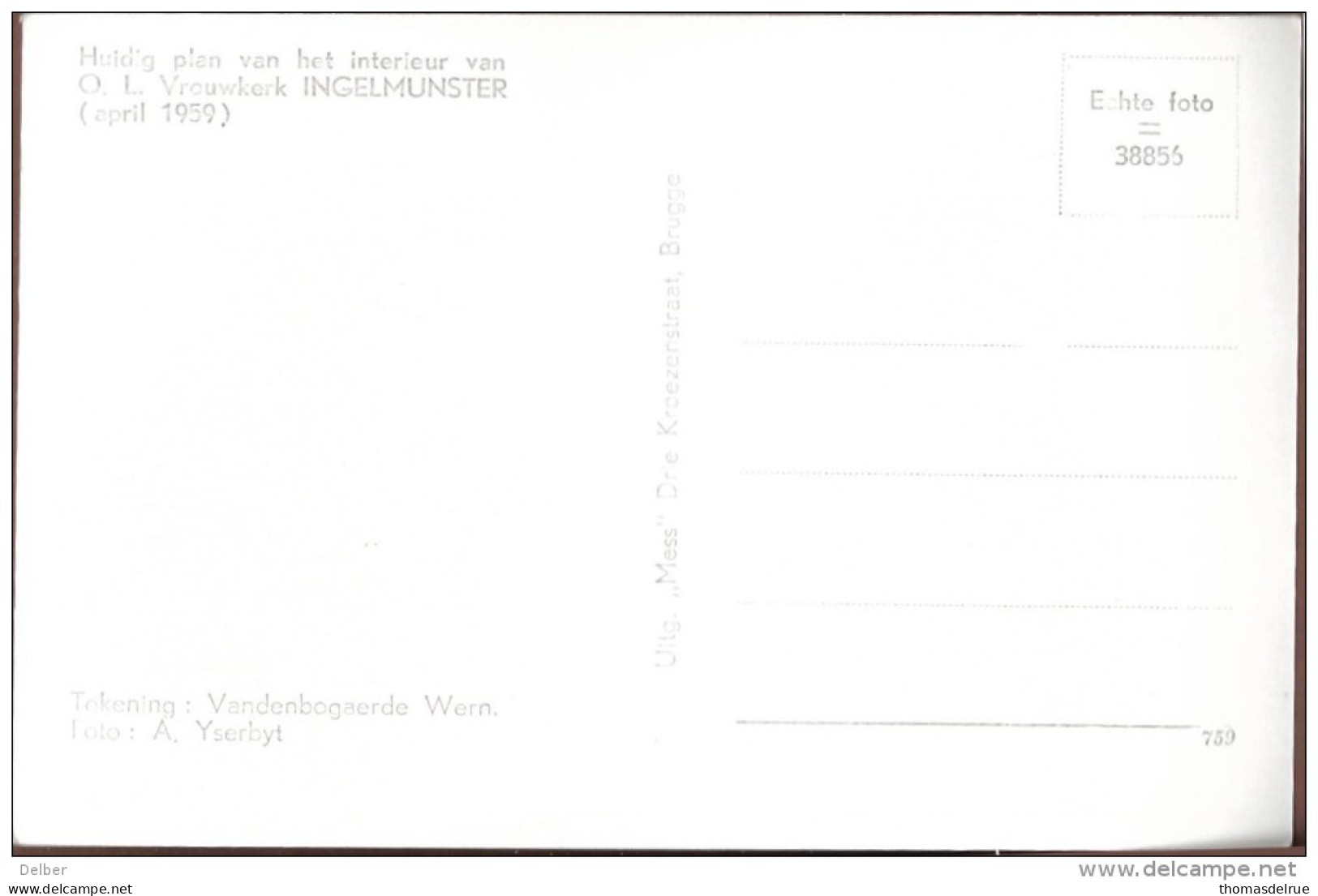 _6ik-900: Huidig Plan Van Het Interieur Van O.L.Vrouwkerk INGELMUNSTER (april 1959) Van De Bogaerde Werner... - Ingelmunster