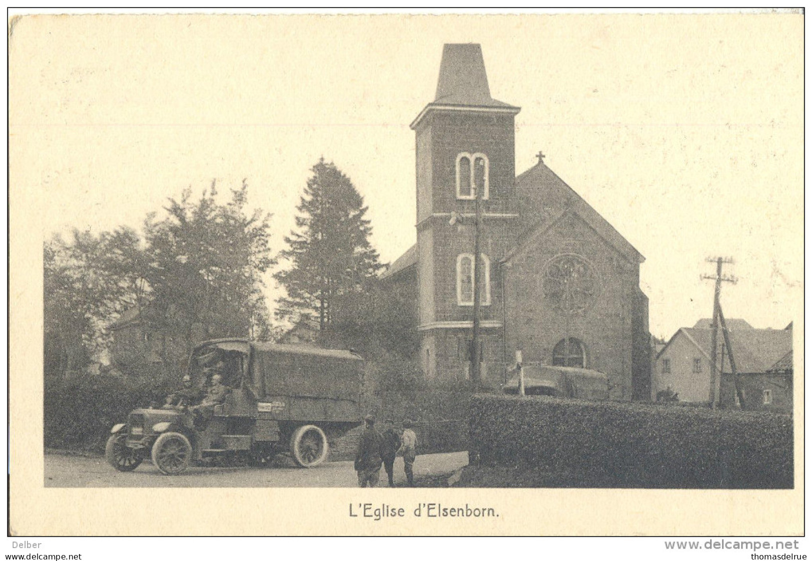 Op798: L'Eglise D'Elsenborn + Militair Voertuig...& Soldaten... - Bütgenbach