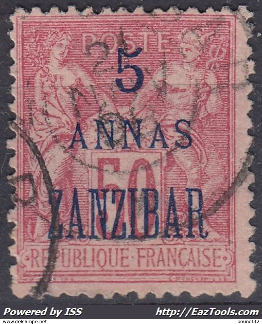 TIMBRE ZANZIBAR SAGE 50c ROSE SURCHARGE 5 ANNAS N° 28 OBLITERATION LEGERE - Gebruikt