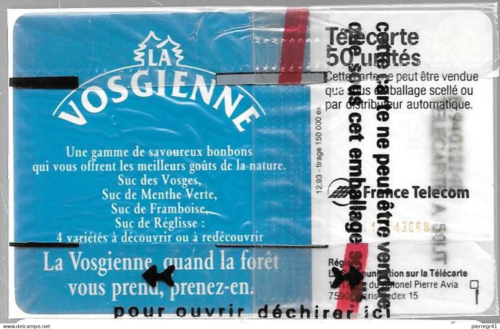 CARTE-PUBLIC-F450-50U-SC7-12/93-LA VOSGIENNE-BONBONS-V°SN° Rge-Série C41143668-NSB-TBE - 1993