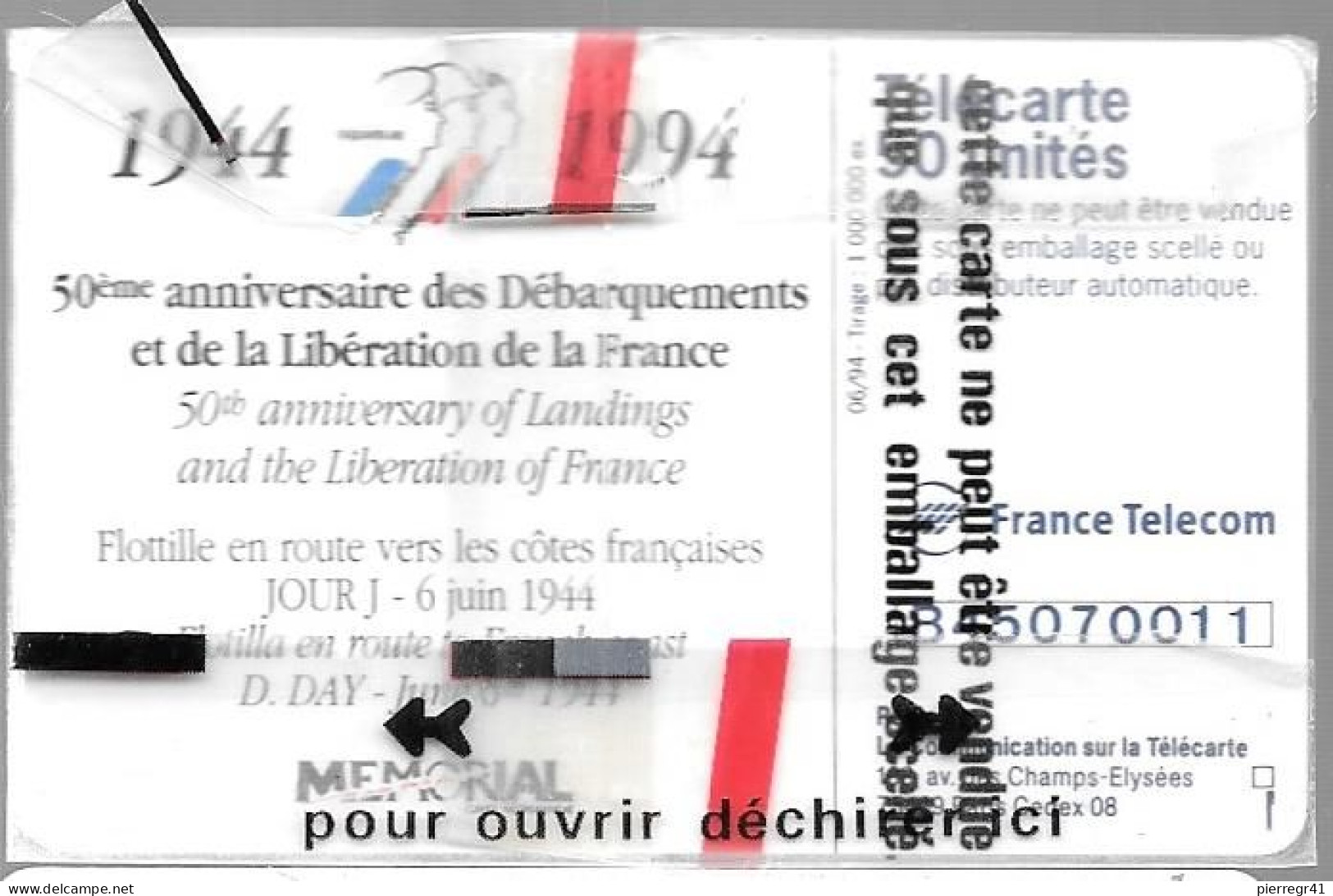 CARTE-PUBLIC-F474.987-50U-06/94-GemA-2é Logo-6Juin1944-Flotille-V° Série N°B45070011-NSB-TBE - 1994